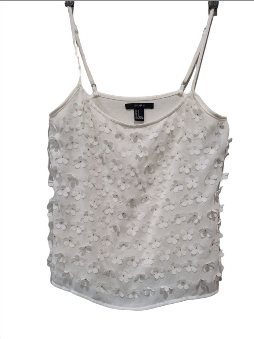 Forever 21 Ivory 3D Floral Appliqué Mesh Blouse Top - Size S